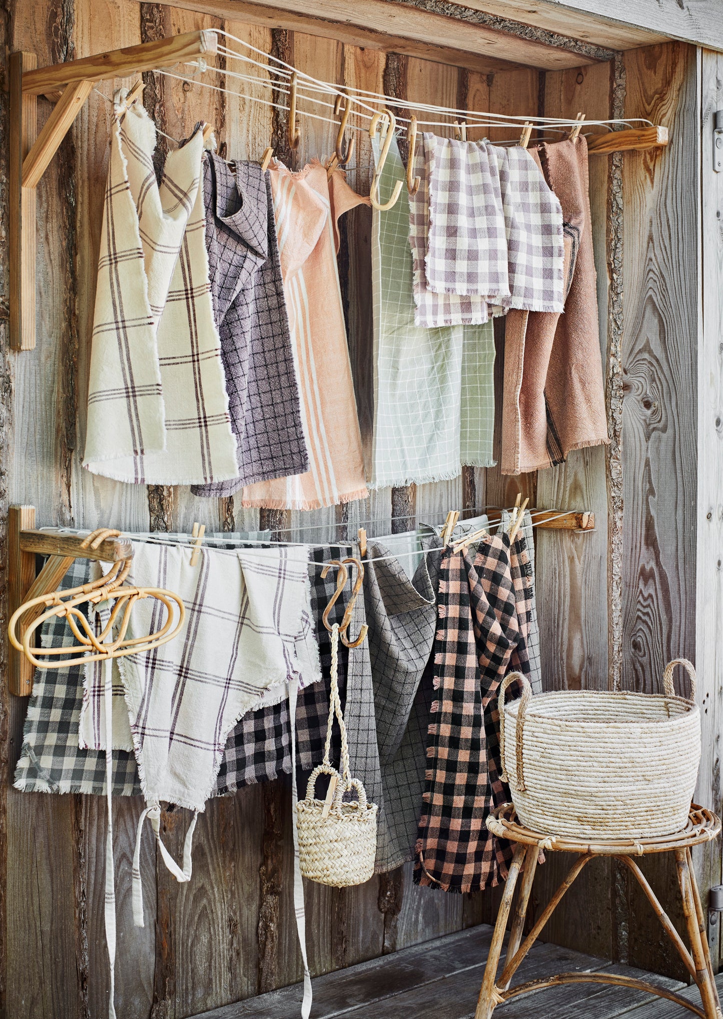 Checked Fringed Kitchen Towel | Lilac Ecru