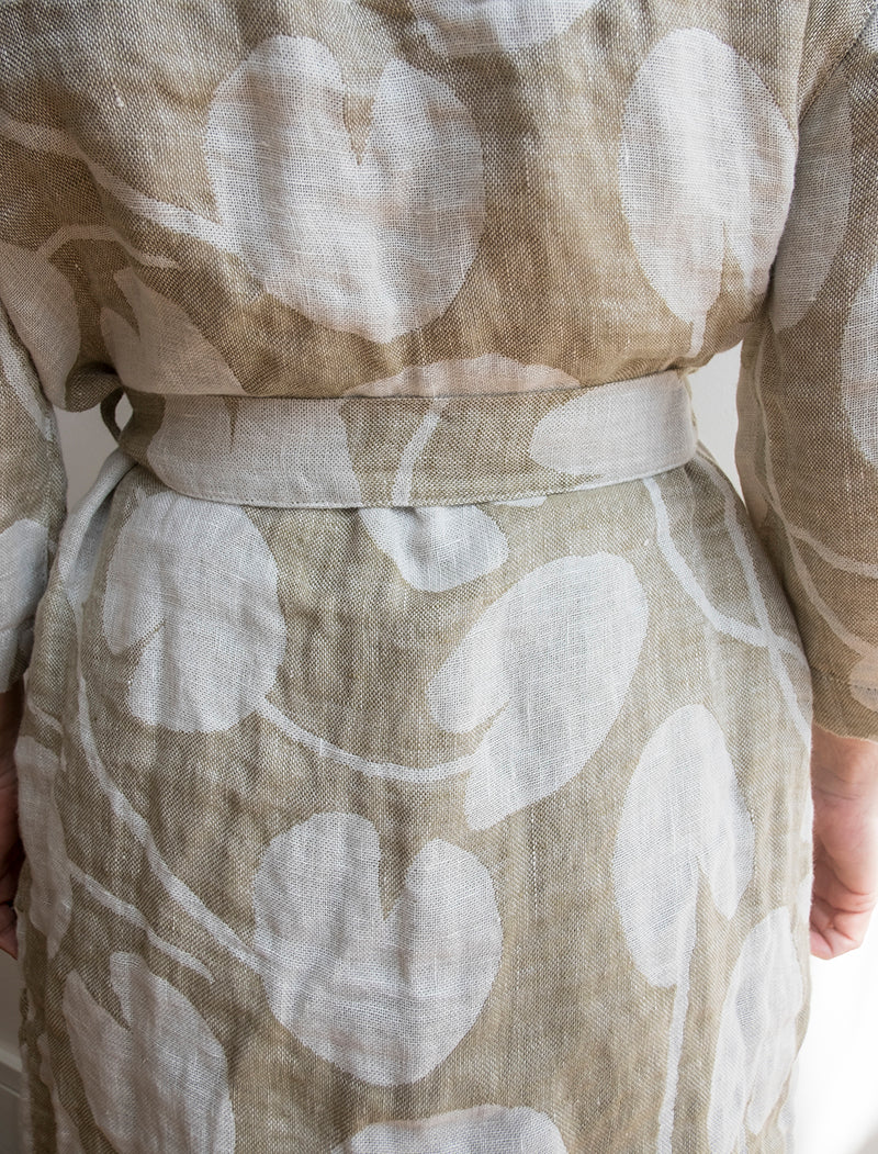 Water Lilies Olive Linen Robe