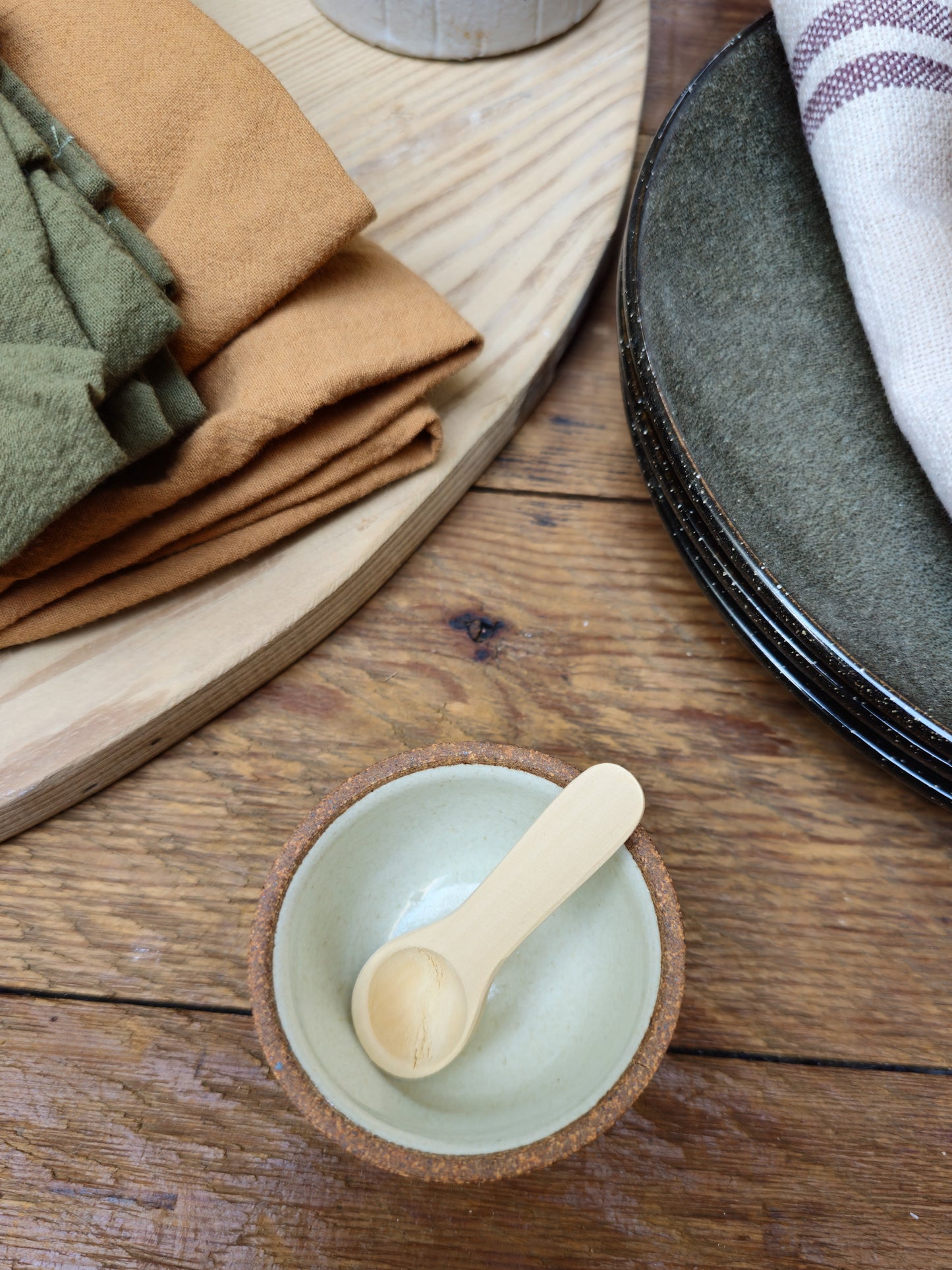 Stoneware Pinch Pot & Wooden Spoon