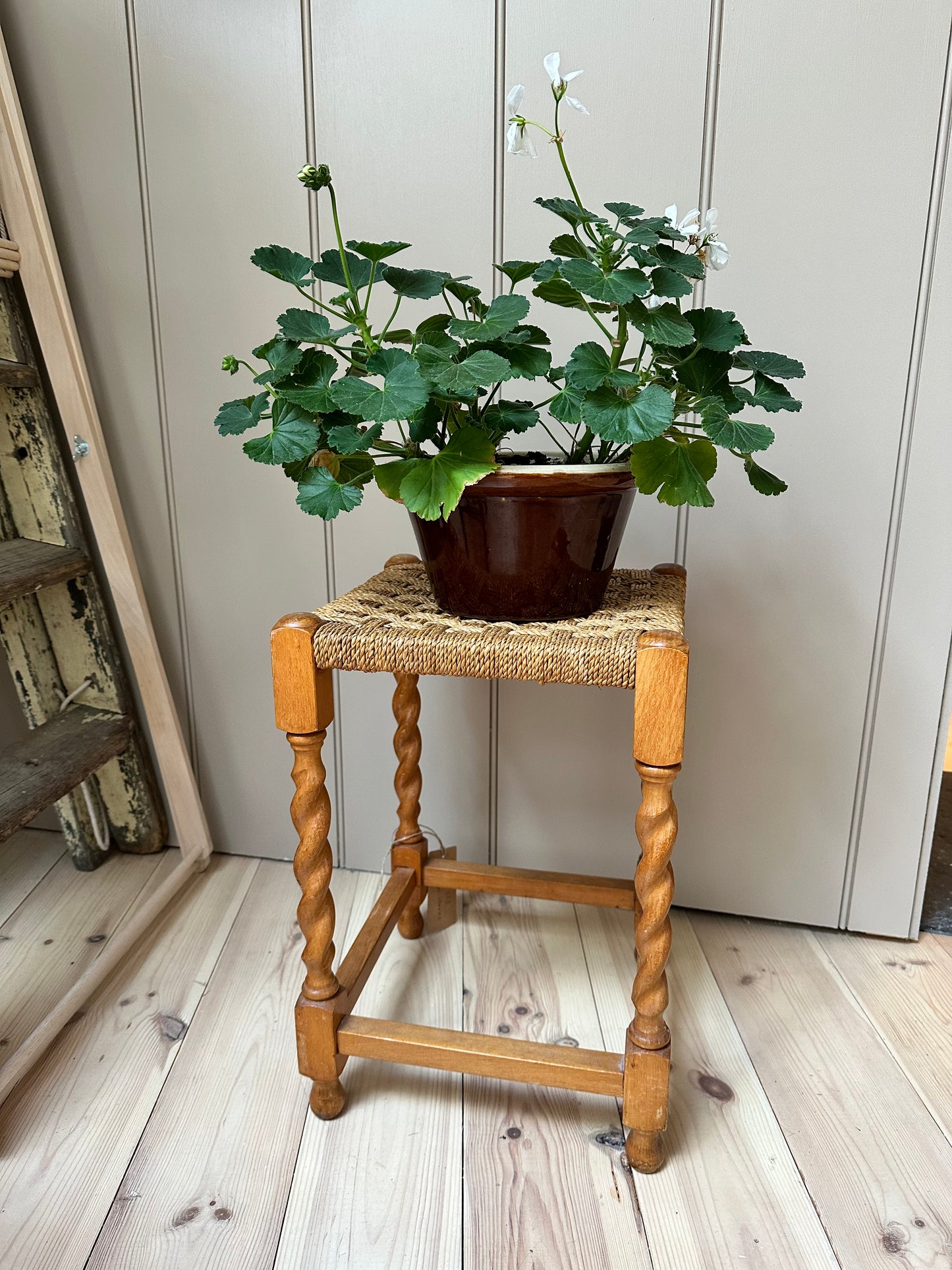 Vintage Woven Stool | Barley Twist Legs