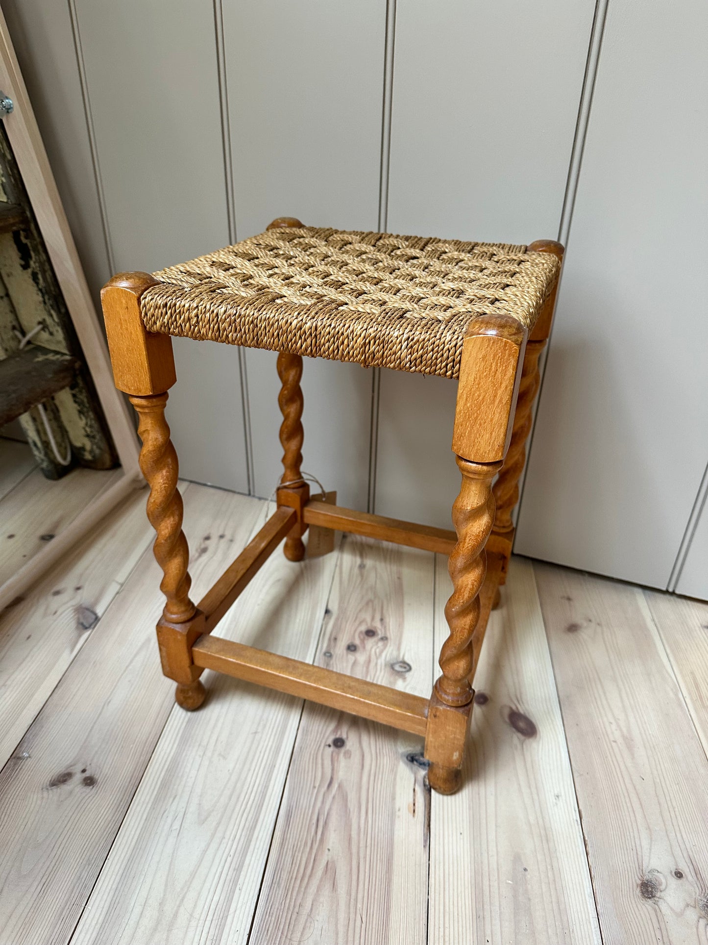 Vintage Woven Stool | Barley Twist Legs