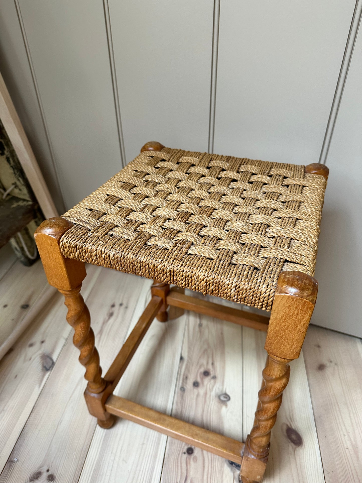 Vintage Woven Stool | Barley Twist Legs