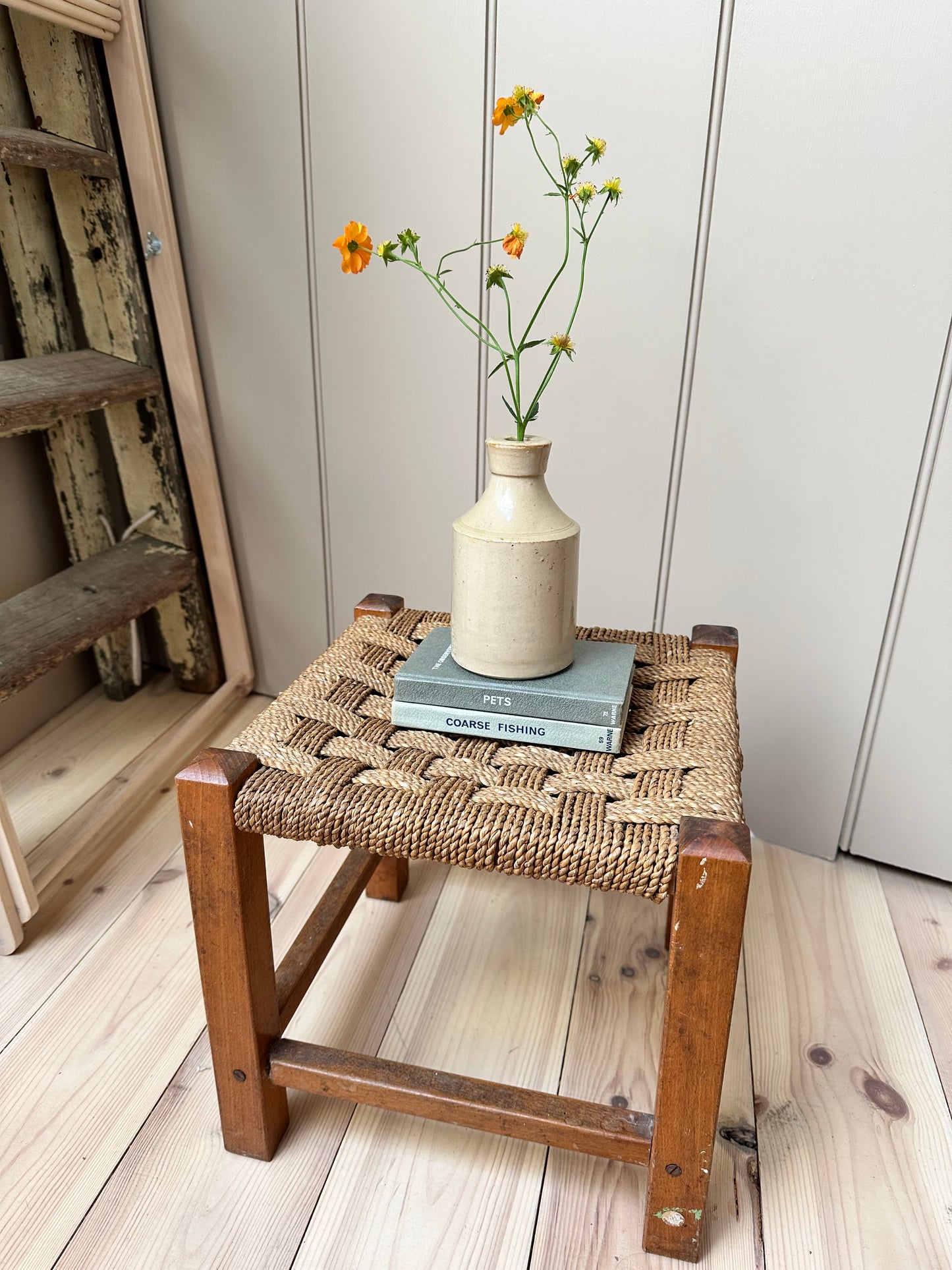 Vintage Woven Stool | Square Leg