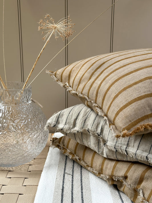 Stripe Linen Cushion | Lrg Mustard Sand