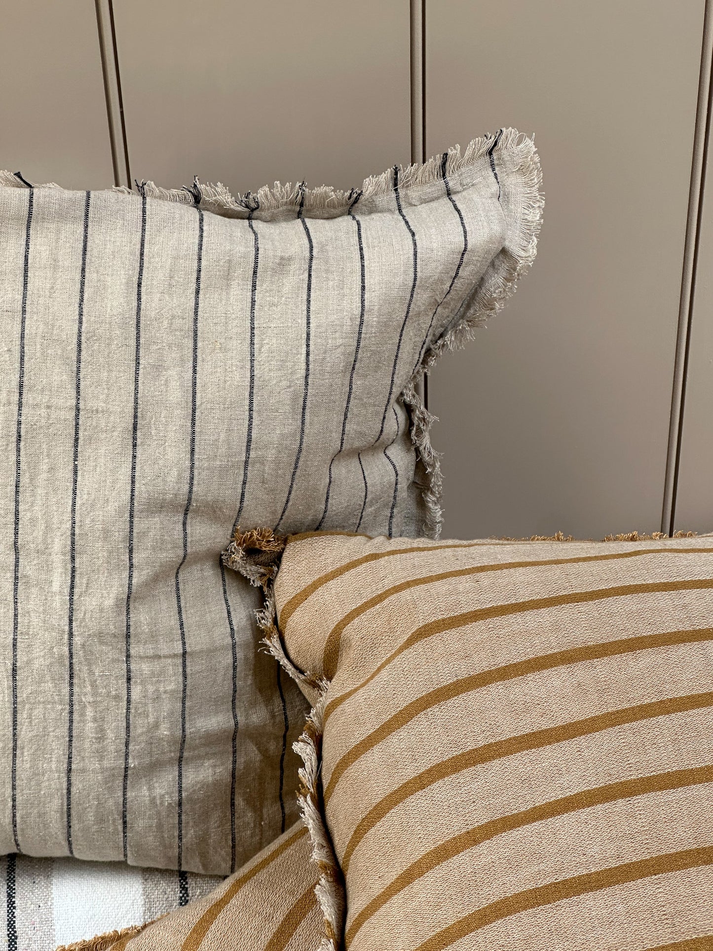 Stripe Linen Cushion | Lrg Black Greige