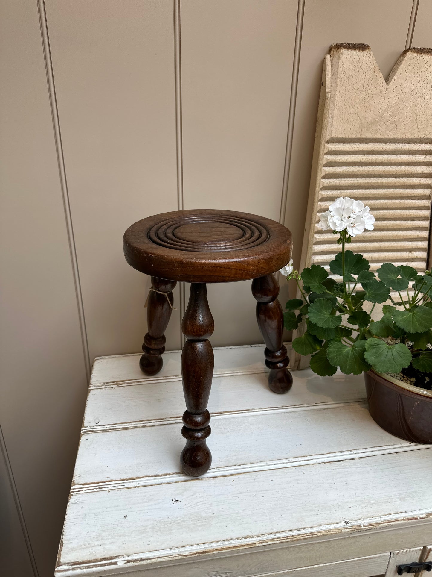 Vintage Stool | Ornate Dark Wood