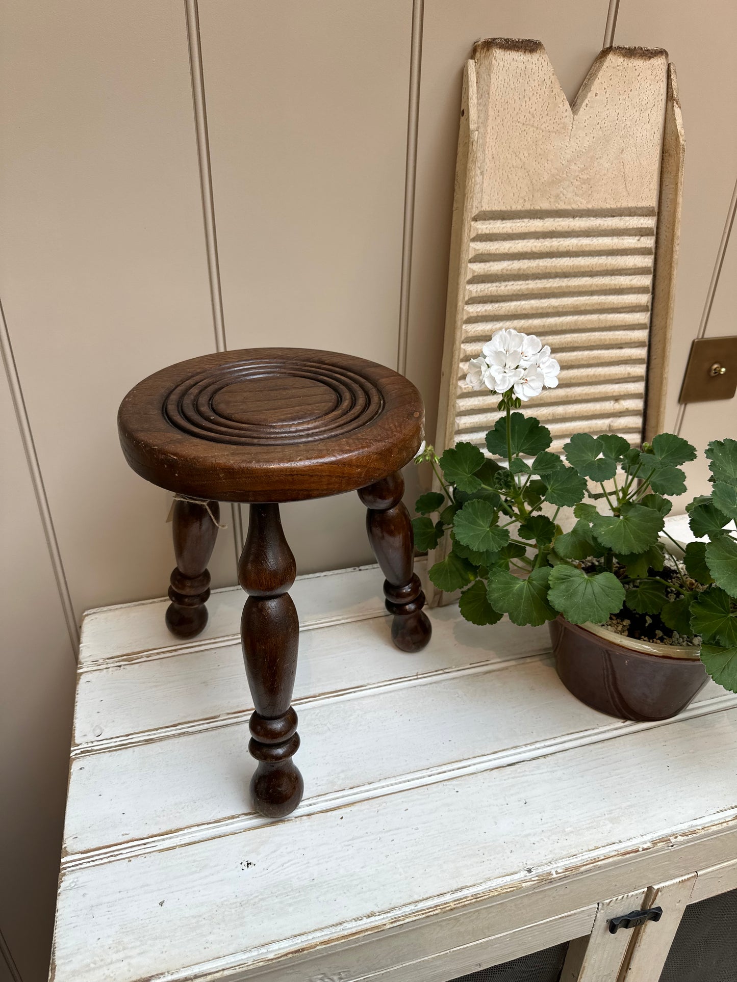 Vintage Stool | Ornate Dark Wood