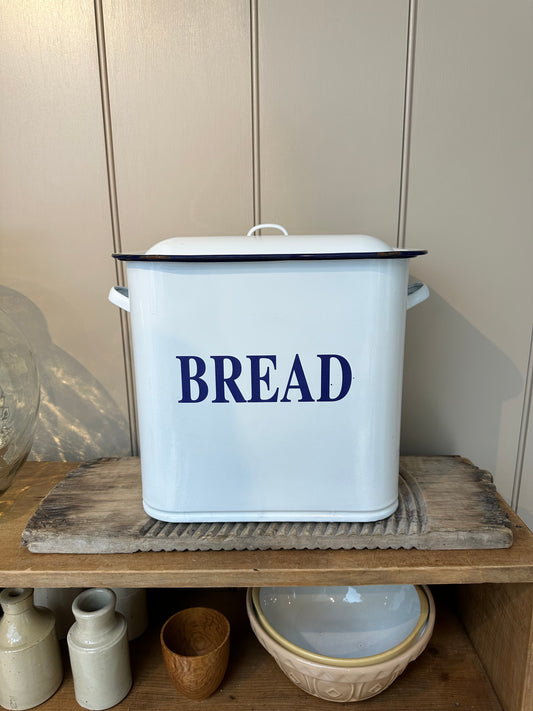 Vintage Enamel Bread Bin | White