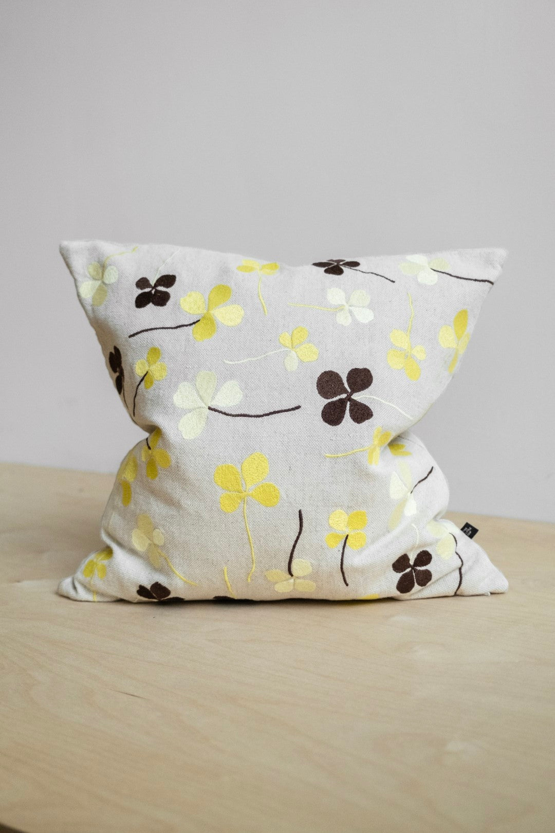 Clover Embroidered Cushion Cover | Yellow