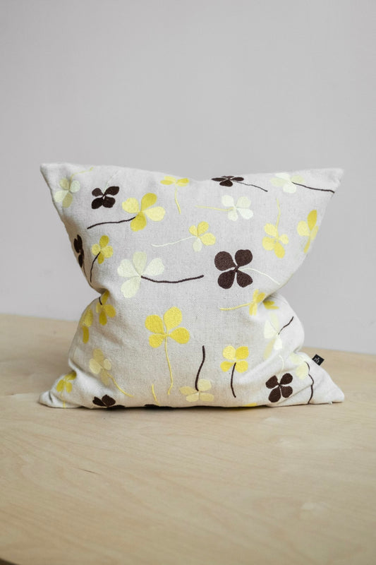 Clover Embroidered Cushion Cover | Yellow