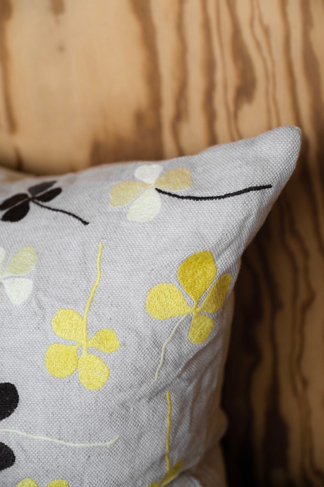 Clover Embroidered Cushion Cover | Yellow