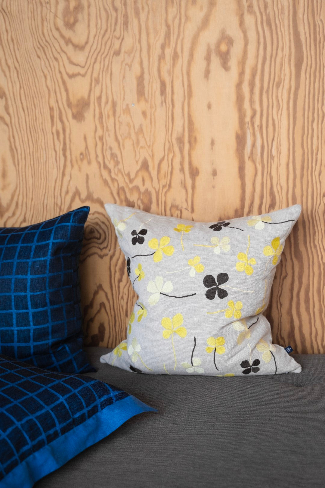 Clover Embroidered Cushion Cover | Yellow