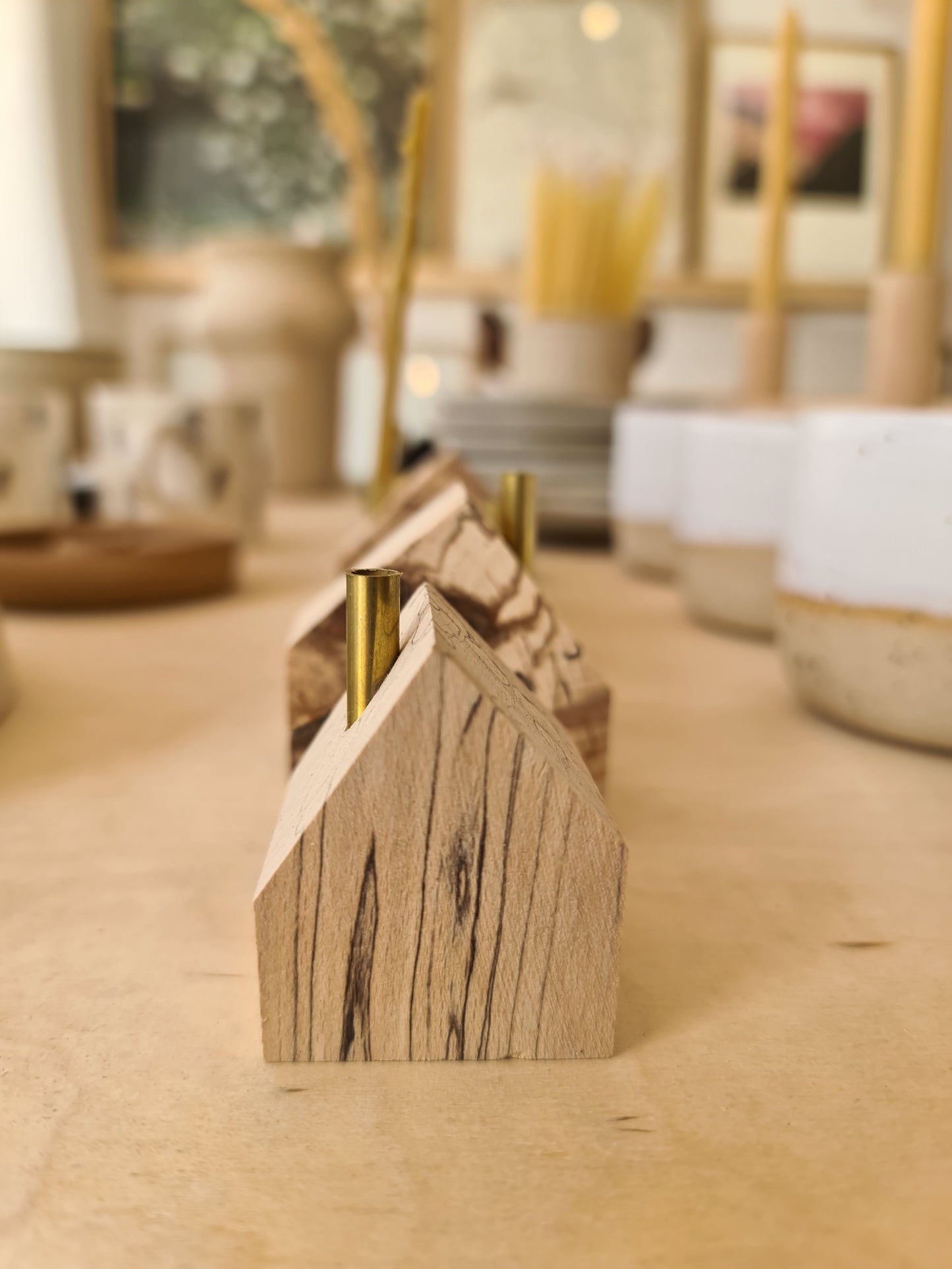 Hus of Wood Handmade Wooden House Candle Holder