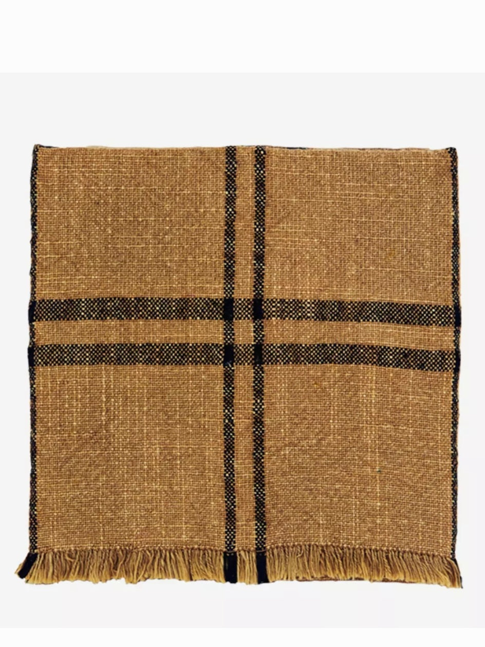 Checked Fringed Kitchen Towel | Mustard