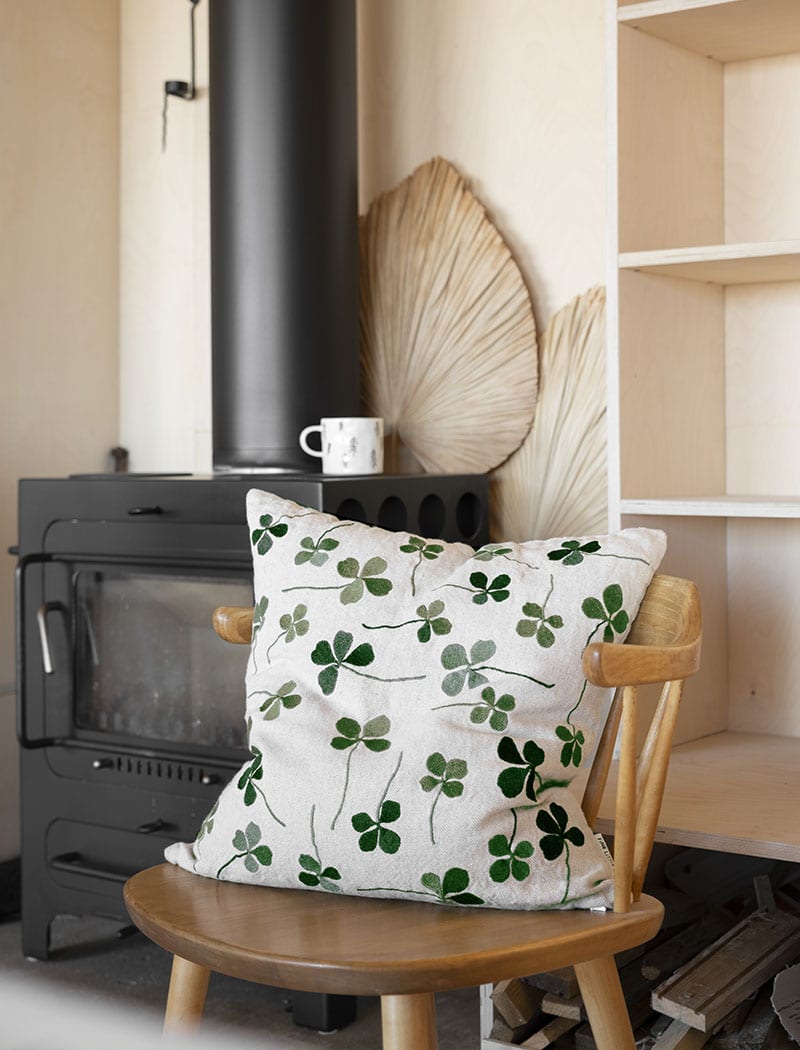 Clover Embroidered Cushion Cover | Green