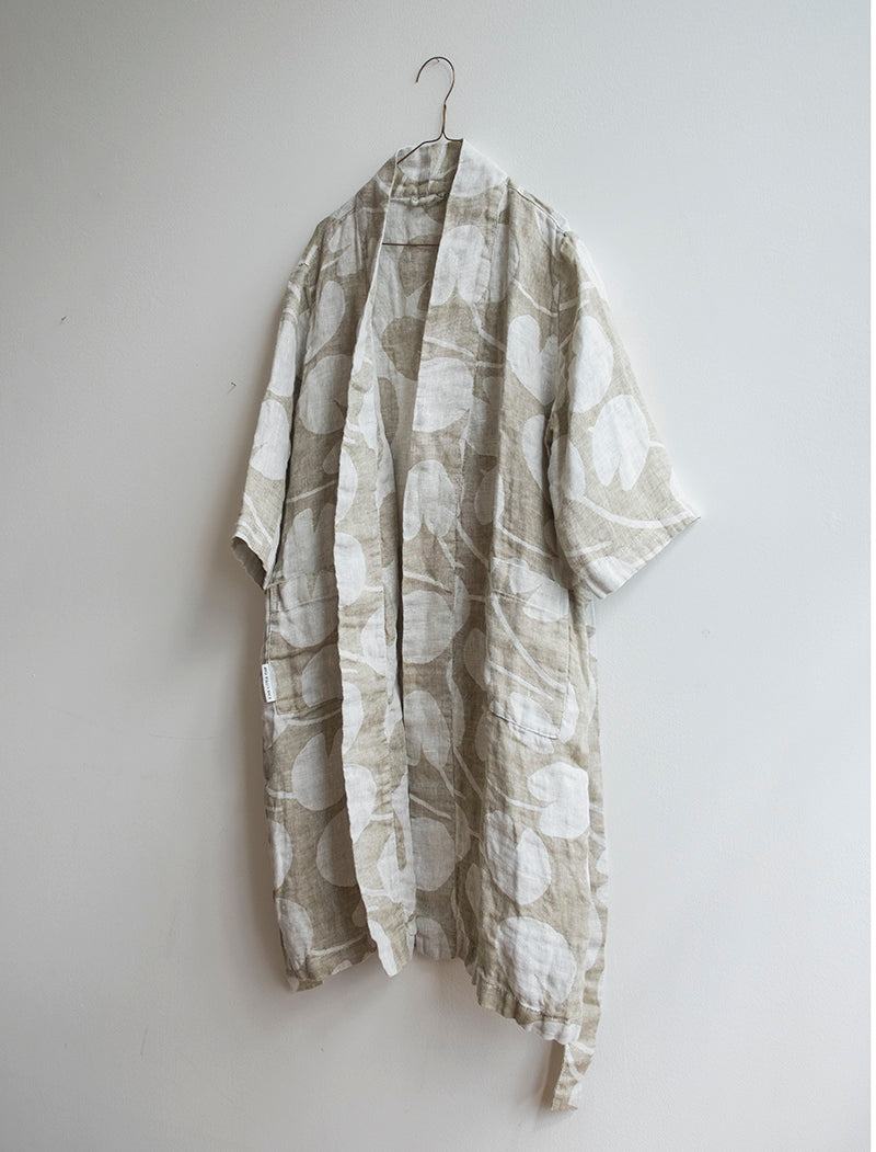 Water Lilies Olive Linen Robe