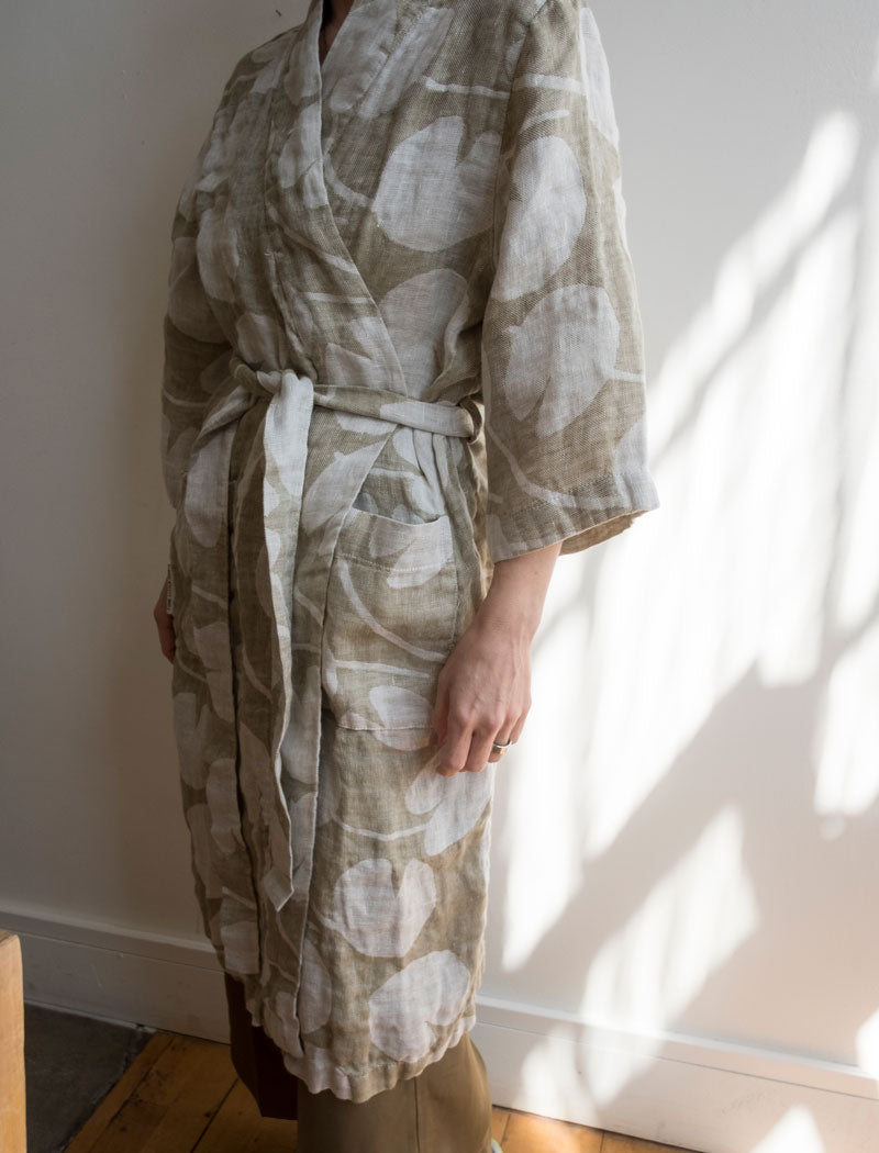 Water Lilies Olive Linen Robe